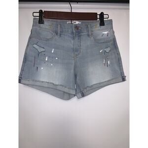 Abercrombie Kids Girls Denim Shorts W/Paint Marks Size 15/16 Mid-Rise Midi Short